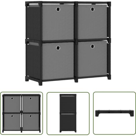 The Living Store Étagère à 4 cubes avec boîtes Noir 69x30x72,5 cm Tissu - Bibliothèque - Étagère - Meuble De Rangement - Organisation Intérieur - Design Moderne