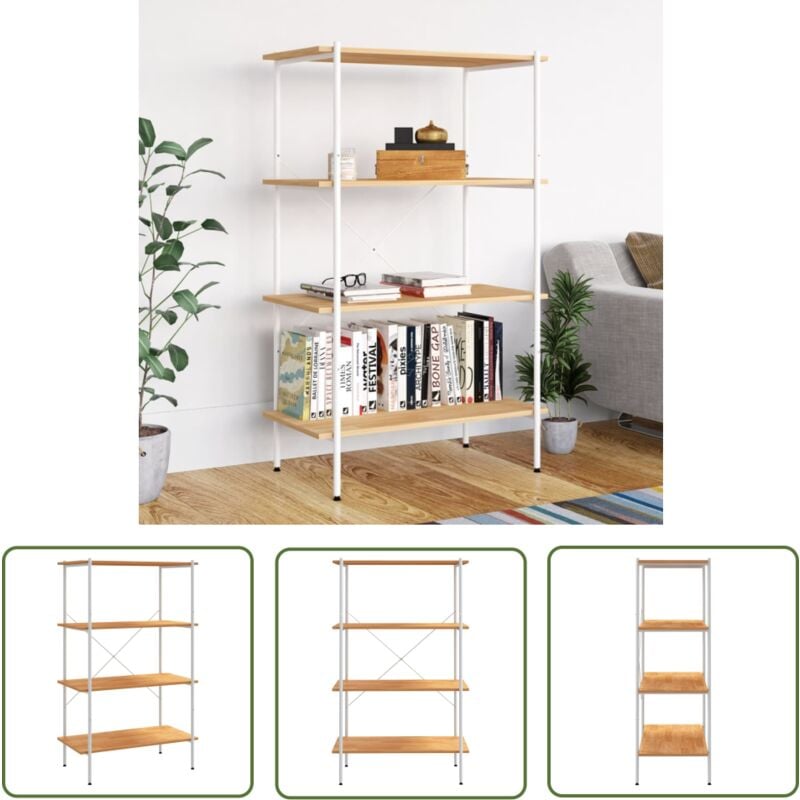 Tagère à 3 niveaux Blanc et chêne 80x40x130 cm - Bibliothèque - Étagère - Rangement - Meuble Blanc - Bibliothèque Design - The Living Store