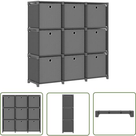 The Living Store Étagère à 9 cubes avec boîtes Gris 103x30x107,5 cm Tissu - Bibliothèque - Étagère - Meuble De Rangement - Organisation Intérieur - Design Moderne