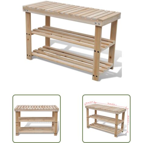 The Living Store Étagère à chaussures 2 en 1 et dessus banc Bois de sapin massif - Etagere Chaussure - Meuble Entrée - Rangement Chaussures - Meuble A Chaussures - Étagère Bois