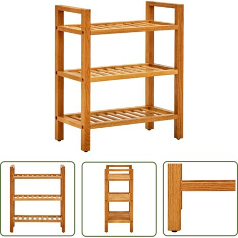 The Living Store Étagère à chaussures à 3 niveaux 50x27x60 cm Chêne massif - Etagere À Chaussures - Rangement Chaussures - Meuble Chaussure - Étagère Bois - Rangement Entrée