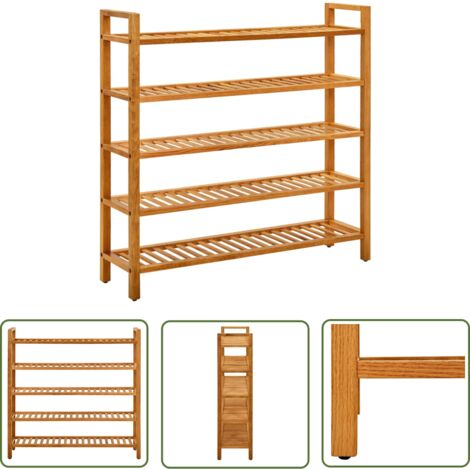 The Living Store Étagère à chaussures à 5 niveaux 100x27x100 cm Chêne massif - Étagère À Chaussures - Rangement Chaussures - Meuble Entrée - Rangement Intérieur - Chêne Massif