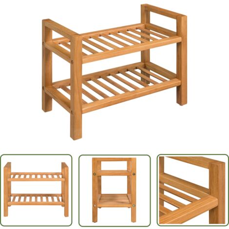 The Living Store Étagère à chaussures avec 2 étagères 50x27x40 cm Chêne massif - Étagère À Chaussures - Rangement Chaussures - Meuble Entrée - Rangement Intérieur - Étagère Bois