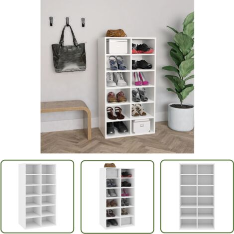 The Living Store Étagère à chaussures Blanc 54x34x100,5 cm Bois d'ingénierie - Etagere Chaussure - Meuble Chaussure - Range Chaussures - Rangement Chaussures - Stockage Chaussures