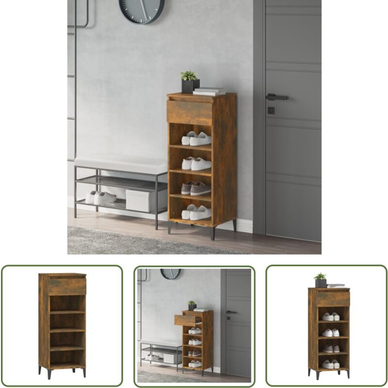 Tagère à chaussures Chêne fumé 40x36x105 cm Bois d'ingénierie - Etagere Chaussure - Rangements Chaussures - Meuble Chaussure - Rangement Maison