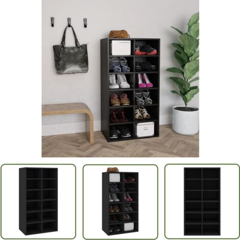 The Living Store Étagère à chaussures Noir 54x34x100,5 cm Bois d'ingénierie - Etagere Chaussure - Meuble Chaussure - Range Chaussures - Rangement Chaussures - Stockage Chaussures
