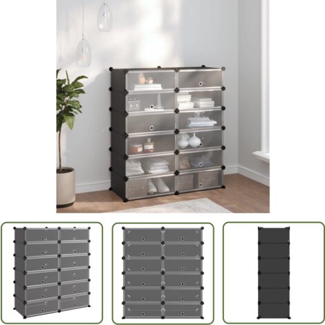 The Living Store Étagère à chaussures Noir 94,5x36,5x106 cm PP - Meuble À Chaussures - Étagère À Chaussures - Rangement Chaussures - Organisateur Chaussures - Rangement Intérieur