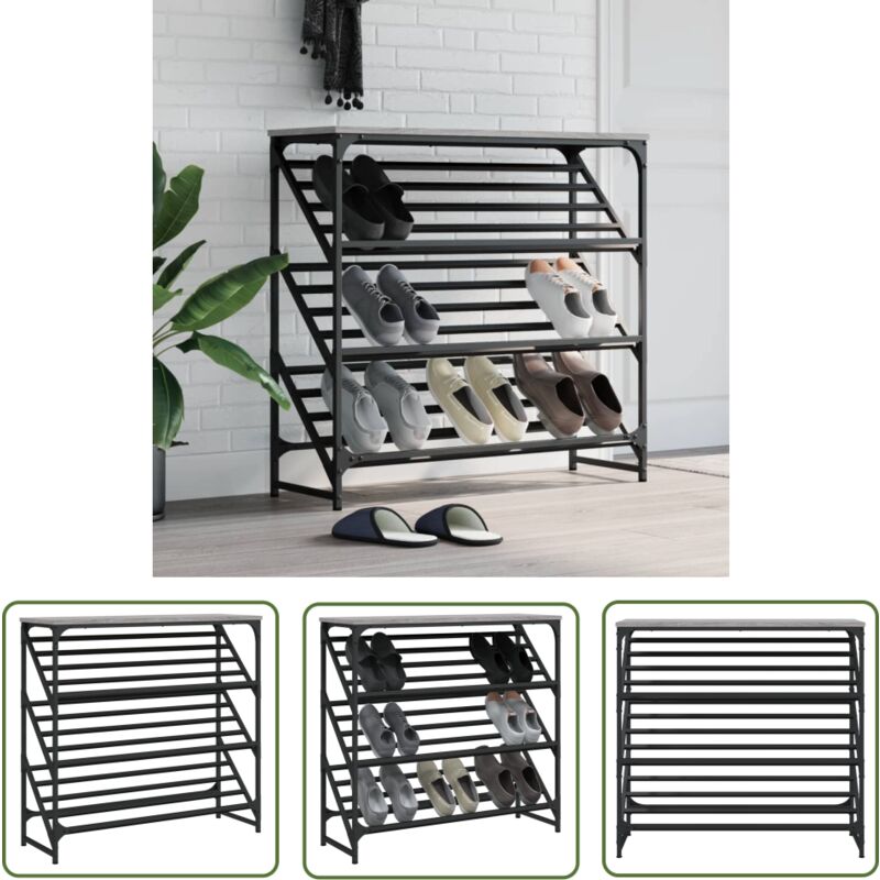 The Living Store - tagère à chaussures sonoma gris 90x30x85 cm bois d'ingénierie - Etagere Chaussure - Meuble Entrée - Rangement Chaussures