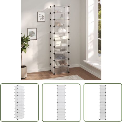 The Living Store Étagère à chaussures Transparent 44x32x174 cm PP - Etagere Chaussure - Range Chaussures - Rangement Chaussures - Meubles Rangement - Stockage Chaussures