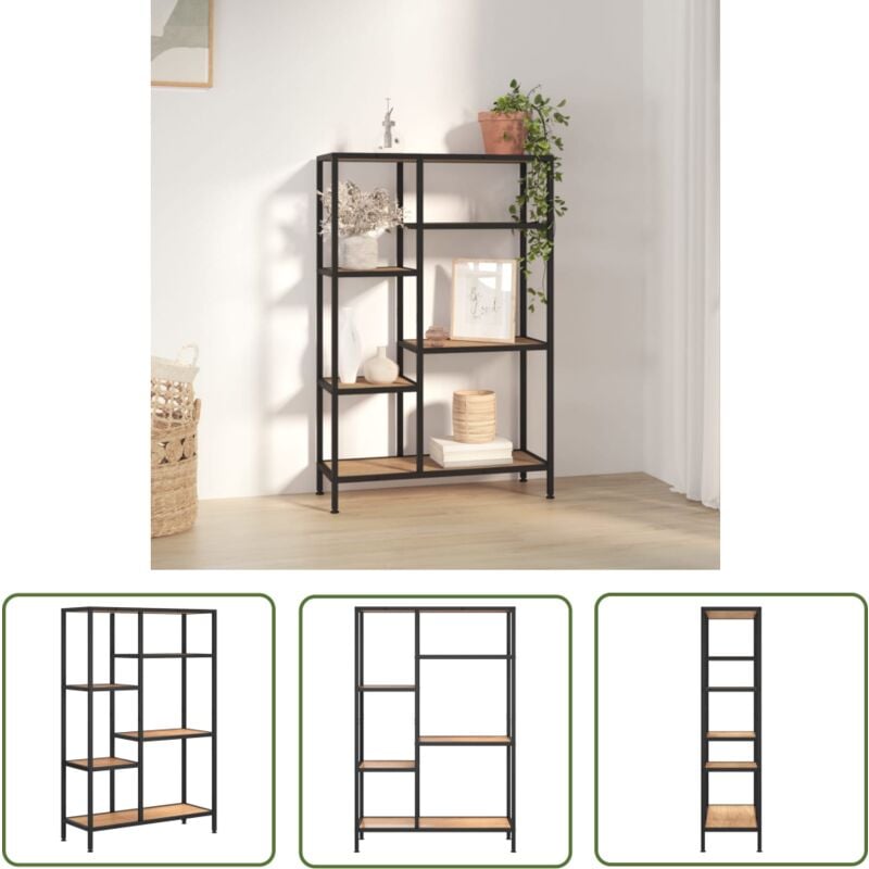 The Living Store - tagère à livres 80x30x120 cm Acier et bois d'ingénierie - Bibliothèque - Étagère - Meuble De Rangement - Rangement Mural - Étagère