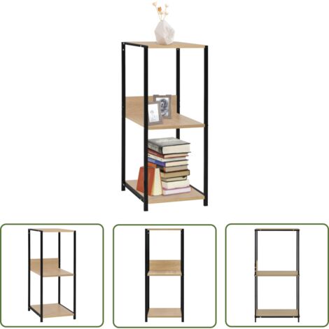 The Living Store Étagère à livres droite petite Noir et chêne 33,5x39,6x79,7 cm - Bibliothèque Murale - Étagère Rangement - Étagère Livre - Mobilier Intérieur - Meubles Salon