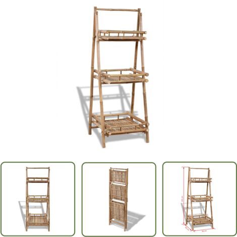 The Living Store Étagère à plantes pliable 3 niveaux Bambou - Support Plante - Étagère Bambou - Rangement Intérieur - Décoration Maison - Jardinerie