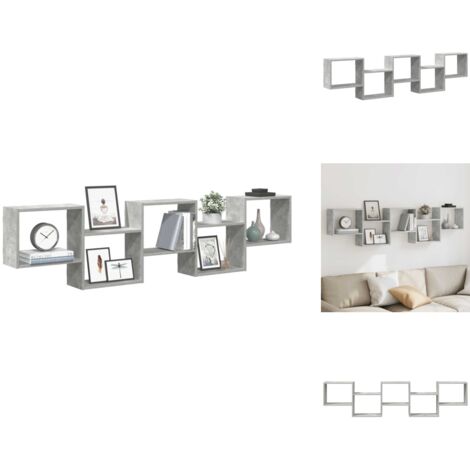 The Living Store Étagère cube murale 5 compartiments gris béton bois ingénierie - Rangement