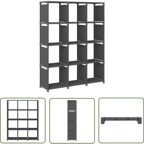 The Living Store Étagère d'affichage 12 cubes Gris 103x30x141 cm Tissu - Étagère - Bibliothèque - Rangement Intérieur - Meuble Design - Mobilier Contemporain