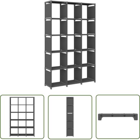 The Living Store Étagère d'affichage 15 cubes Gris 103x30x175,5 cm Tissu - Étagère - Bibliothèque - Rangement - Meuble Design - Intérieur