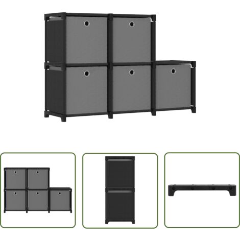 The Living Store Étagère d'affichage 5 cubes et boîtes Noir 103x30x72,5 cm Tissu - Bibliothèque - Étagère - Meuble De Rangement - Organisation Intérieur - Design Moderne