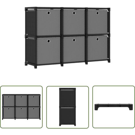 The Living Store Étagère d'affichage 6 cubes et boîtes Noir 103x30x72,5 cm Tissu - Meuble De Rangement - Bibliothèque Design - Étagère Décorative - Meuble Multifonctionnel - Organisation Intérieur