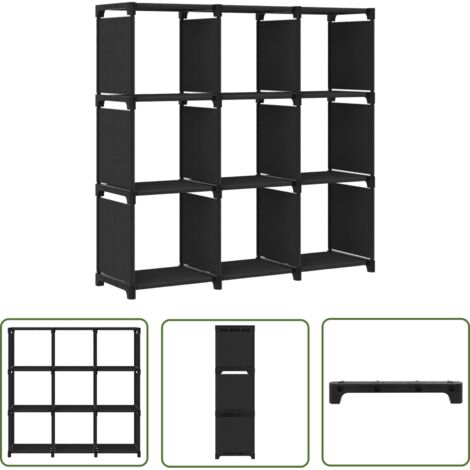 The Living Store Étagère d'affichage 9 cubes Noir 103x30x107,5 cm Tissu - Étagère Bibliothèque - Meuble Rangement - Étagère Design - Étagère Ouverte - Présentoir Décoratif