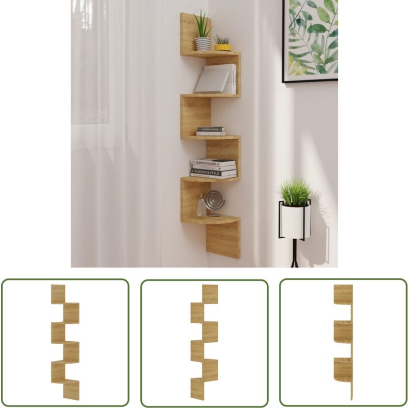 The Living Store - tagère d'angle murale chêne sonoma 19x19x123cm bois ingénierie - Etagere Murale - Étagère D'angle - Rangement Mural - Décoration