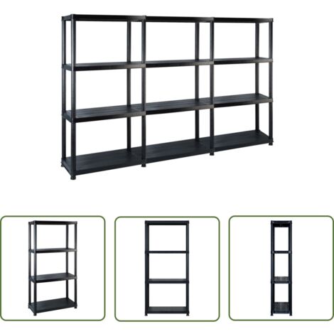 The Living Store Étagère de rangement à 4 niveaux Noir 183x30,5x130 cm Plastique - Étagère De Rangement - Étagère Industrielle - Meuble De Rangement - Stockage - Organisation