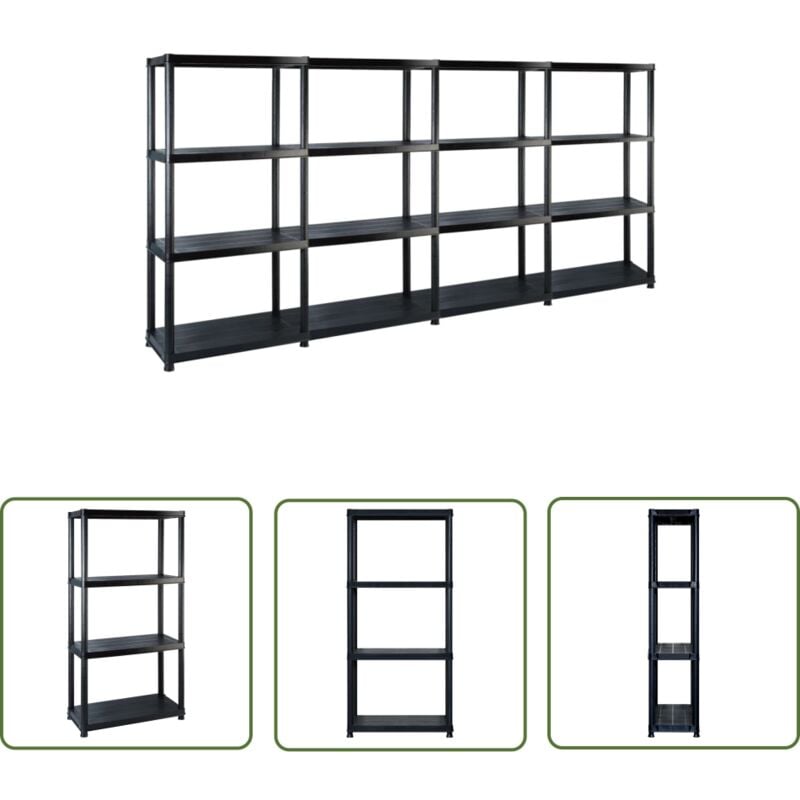 The Living Store - tagère de rangement à 4 niveaux Noir 244x30,5x130 cm Plastique - Étagère De Rangement - Étagère Industrielle - Meuble De Rangement