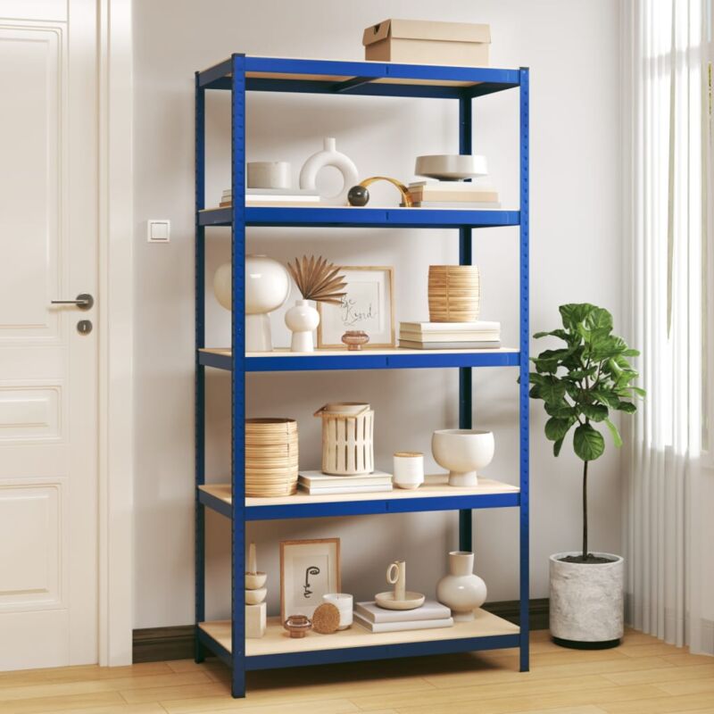 Étagère de rangement à 5 niveaux Bleu Acier et bois ingénierie - The Living Store - Bleu