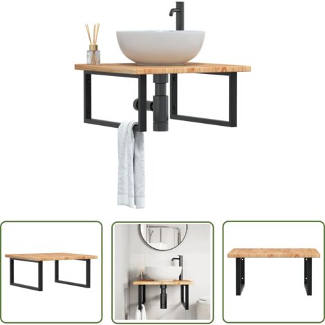 The Living Store Étagère de vasque murale acier et bois de chêne massif - Etagere Murale - Etagere Lavabo - Rangement Salle Bain - Meuble Salle Bain - Etageres Murales