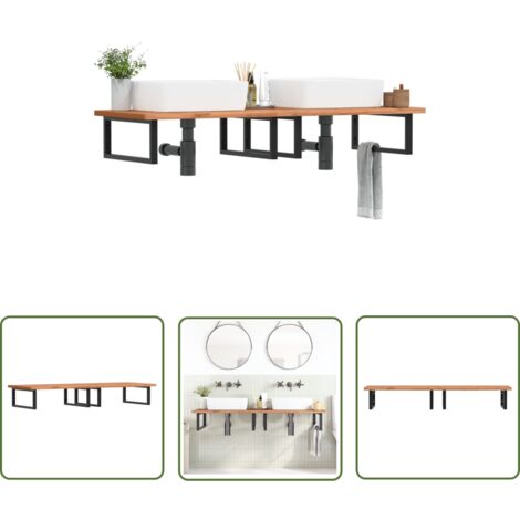 The Living Store Étagère de vasque murale acier et bois massif de hêtre - Meuble De Salle De Bain - Étagère Murale - Étagère De Lavabo - Meuble Suspendu - Rangement Salle De Bain