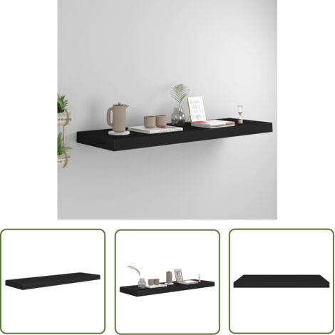 The Living Store Étagère flottante murale noir 80x23,5x3,8 cm MDF - Étagère Murale - Étagère Flottante - Décoration Murale - Rangement Mural - Meuble Design