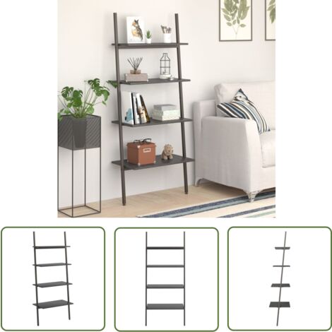 The Living Store Étagère inclinée à 4 niveaux Noir 64x34x150,5 cm - Bibliothèque - Étagère Murale - Rangement Mural - Meuble Design - Décoration Intérieur
