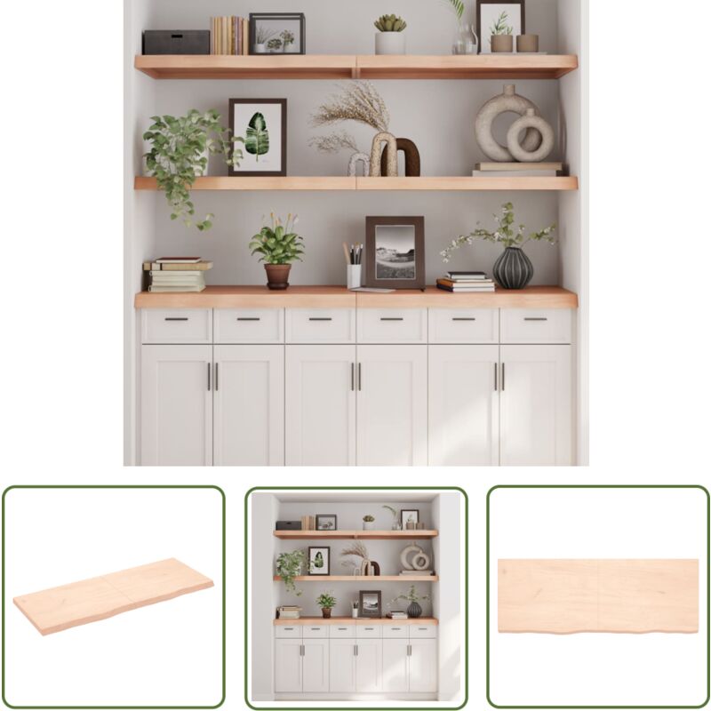 The Living Store - tagère murale 160x60x(2-6) cm bois de chêne massif non traité - Étagère Murale - Étagère Rustique - Étagère En Bois - Étagère