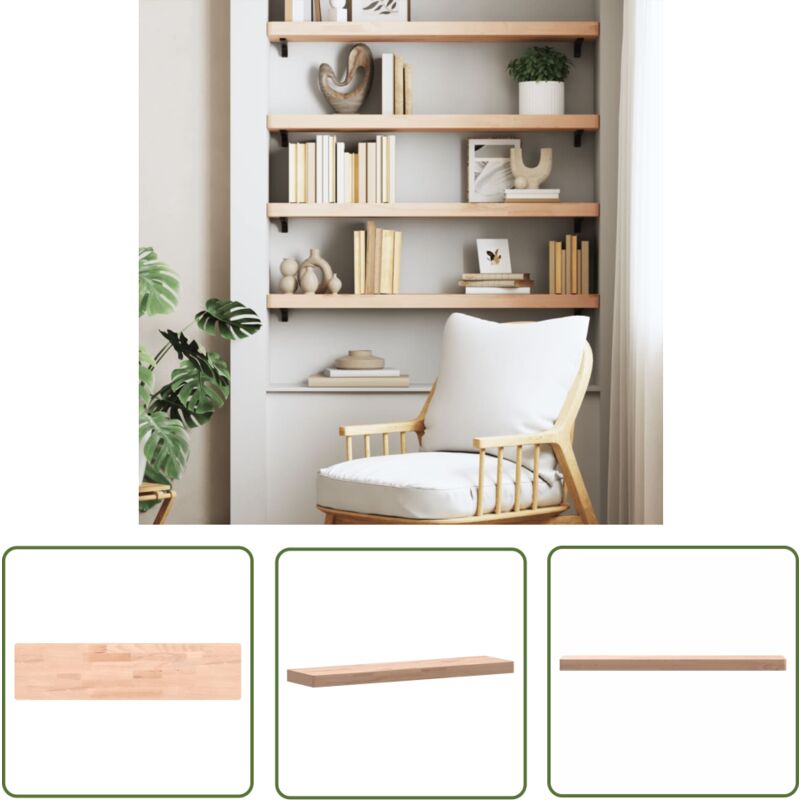 The Living Store - tagère murale 80x20x4 cm bois massif de hêtre - Étagère Murale - Étagère Bois - Étagère Flottante - Rangement Mural - Décoration
