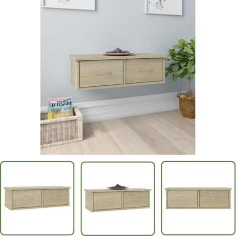 The Living Store Étagère murale avec tiroirs Chêne sonoma Bois d'ingénierie - Etagere Murale - Étagère Tiroir - Rangement Mural - Bibliothèque Murale - Déco Murale