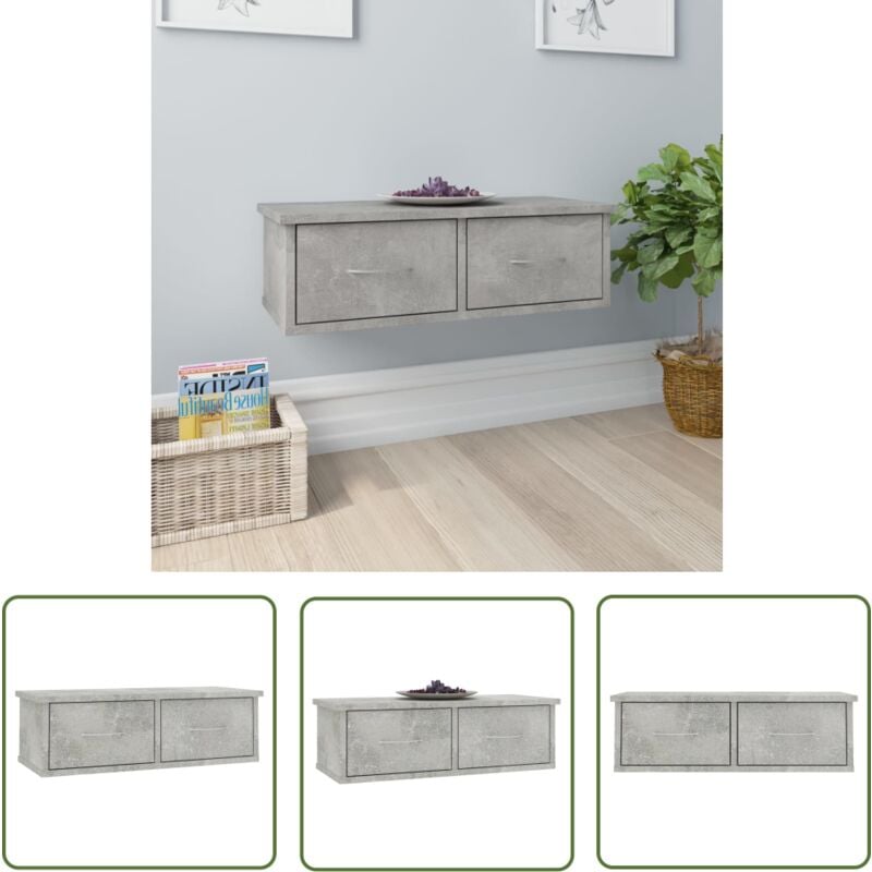 Devenirriche - The Living Store Étagère murale avec tiroirs Gris béton Bois d'ingénierie - Etagere Murale - Étagère Tiroir - Rangement Mural
