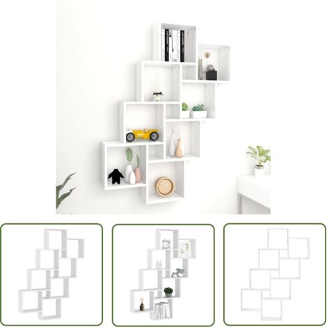 The Living Store Étagère murale cube Blanc 90x15x119 cm Bois d’ingénierie - Étagère Murale - Étagère Cube - Rangement Mural - Décoration Murale - Meuble Blanc