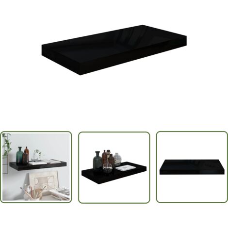The Living Store Étagère murale flottante Noir brillant 50x23x3,8 cm MDF - Étagère Murale - Étagère Flottante - Décoration Murale - Rangement Mural - Meuble Déco