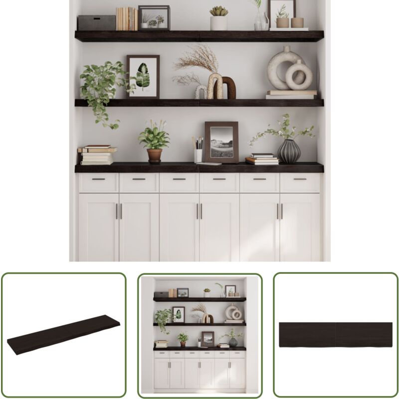 The Living Store - tagère murale marron foncé bois chêne massif traité - Étagère Murale - Étagère Rustique - Étagère Bois Chêne - Rangement Mural