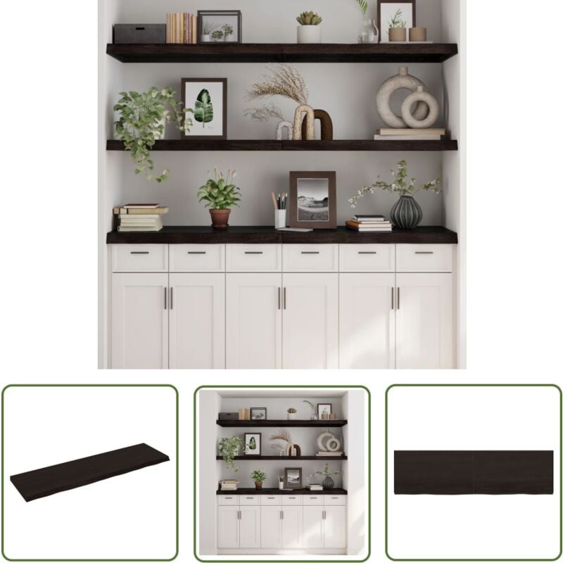 The Living Store - tagère murale marron foncé bois chêne massif traité - Étagère Murale - Étagère Rustique - Étagère Bois Chêne - Rangement Mural