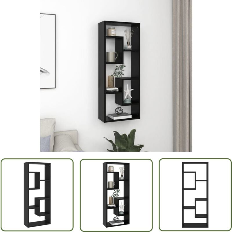 The Living Store Étagère murale Noir 36x16x90 cm Bois d'ingénierie - Étagère Murale - Étagère Suspendue - Rangement Mural - Décoration Murale