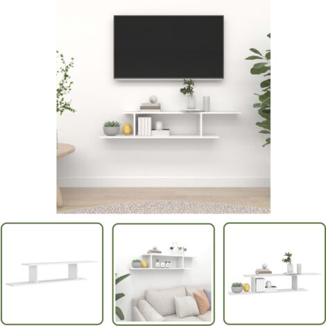 The Living Store Étagère TV murale Blanc 125x18x23 cm Bois d’ingénierie - Etagere Tv Murale - Étagère Murale Blanche - Meuble Tv Mural - Rangement Mural - Bibliothèque Murale