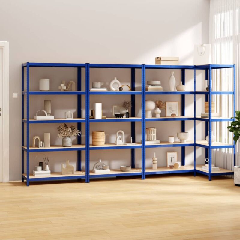 The Living Store - tagères à 5 niveaux 4pcs Bleu Acier et bois d'ingénierie Bleu