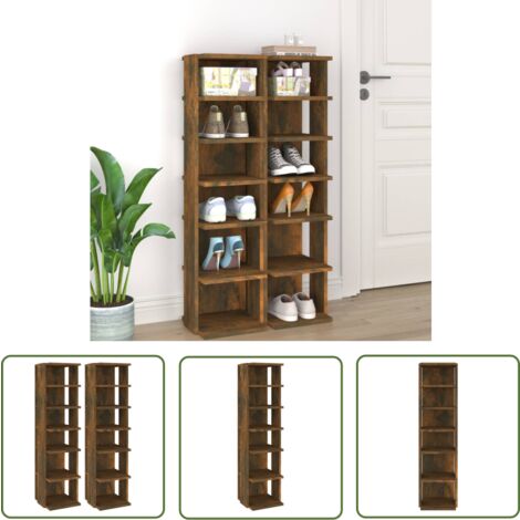 The Living Store Étagères à chaussures 2 pcs Chêne fumé 27,5x27x102 cm - Etagere À Chaussures - Meuble Rangement Chaussures - Organiseur Chaussures - Range Chaussure - Stockage Chaussures