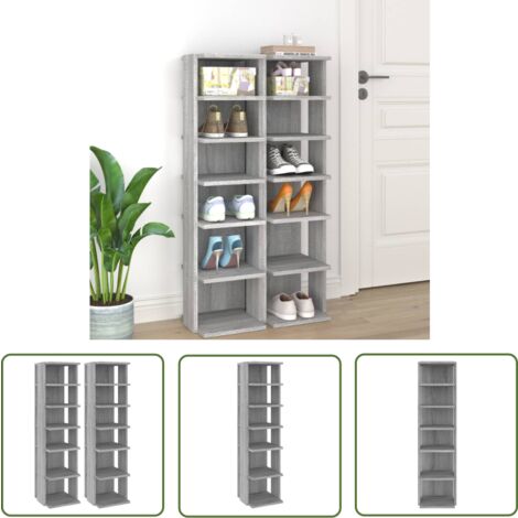 The Living Store Étagères à chaussures 2 pcs Sonoma gris 27,5x27x102 cm - Etagere Chaussure - Meuble Rangement Chaussures - Organiseur Chaussures - Rangement Intérieur - Stockage Chaussures