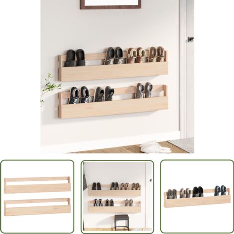 The Living Store Étagères à chaussures murales 2 pcs 110x9x23 cm Pin massif - Étagères À Chaussures - Rangement Chaussures - Organisateur Chaussures - Meuble Chaussure - Étagères Murales