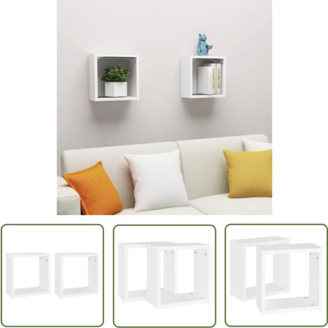 The Living Store Étagères cube murales 2 pcs Blanc 30x15x30 cm - Etagere Murale - Étagères Cubes - Rangement Mural - Décoration Murale - Meuble Blanc