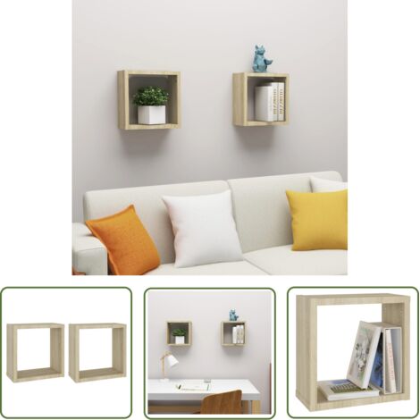 The Living Store Étagères cube murales 2 pcs chêne sonoma 30x15x30 cm - Etagere Murale - Étagères Cubes - Rangement Mural - Décoration Murale - Meuble Salle À Manger