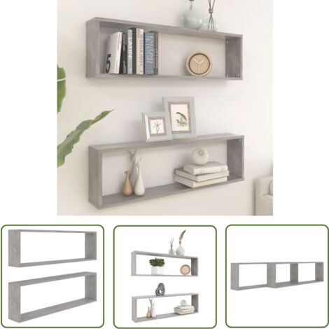 The Living Store Étagères cube murales 2 pcs gris béton bois d'ingénierie - Étagères Murales - Étagères Cubes - Décoration Murale - Rangement Mural - Meubles Déco
