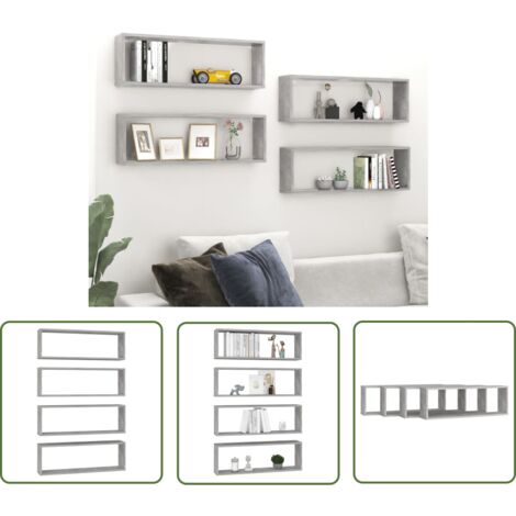 The Living Store Étagères cube murales 4 pcs gris béton bois d'ingénierie - Etagere Murale - Etageres Murales - Étagère Cube - Étagères Cubes - Décoration Murale