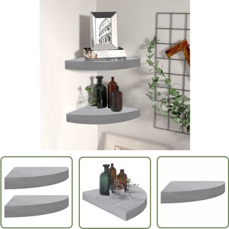 The Living Store Étagères d'angle murales 2 pcs Gris béton 35x35x3,8 cm MDF - Étagères Murales - Étagères D'angle - Décoration Murale - Rangement Mural - Meubles Gris