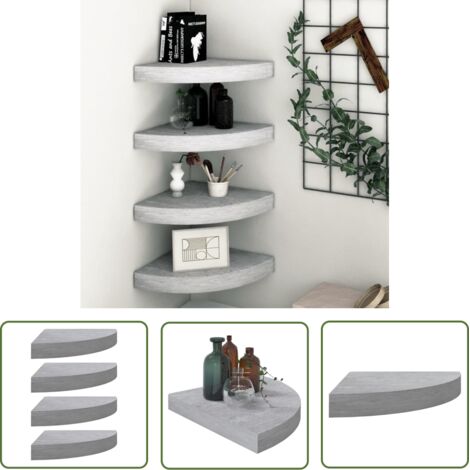 The Living Store Étagères d'angle murales 4 pcs Gris béton 35x35x3,8 cm MDF - Etagere Murale - Étagères Murales - Rangement Mural - Décoration Murale - Meuble Déco